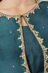 Macron: Teal Green Long Dress With Hand Embellishment - 460